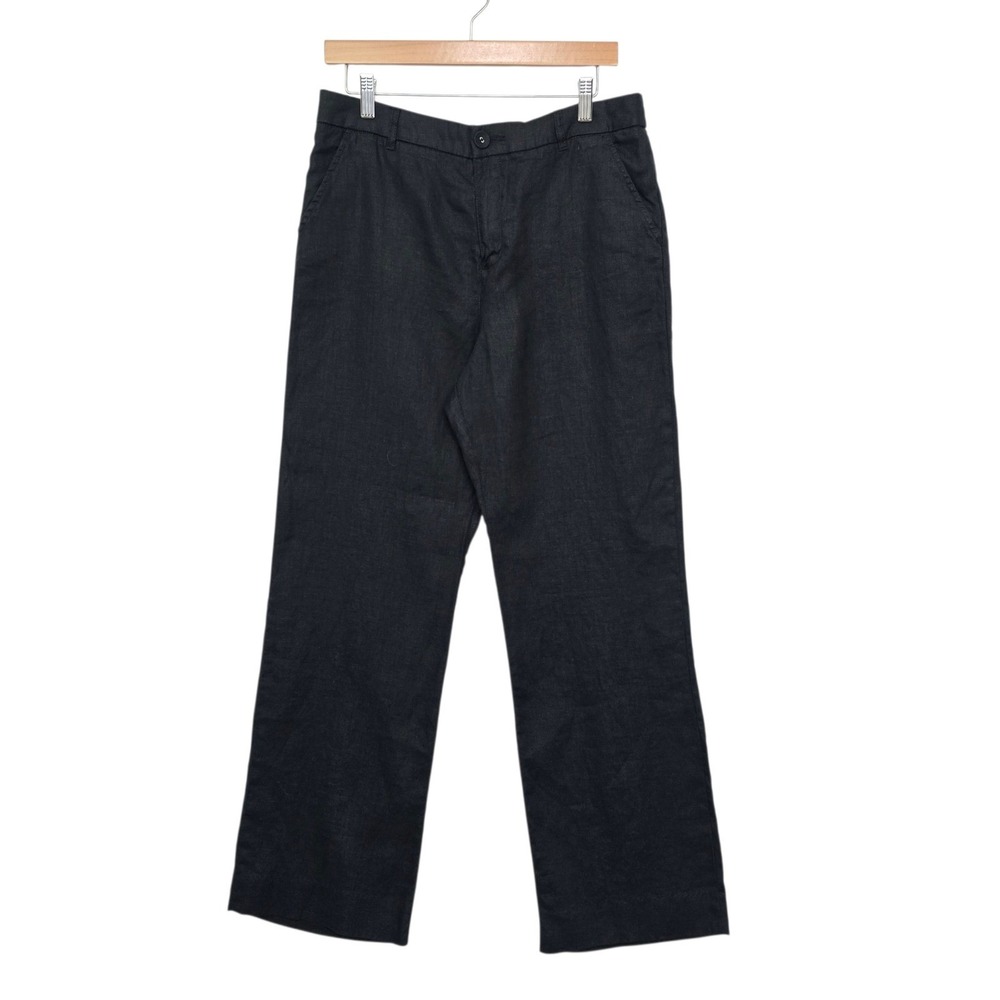 Garnet Hill Black 100% Linen Straight Leg Trousers Pants Womens Size 10